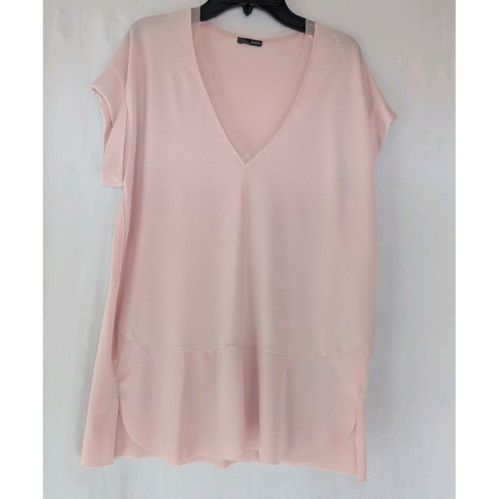 Zara Collection Blouse Womens M Sleeveless Soft Pink Raw Ham